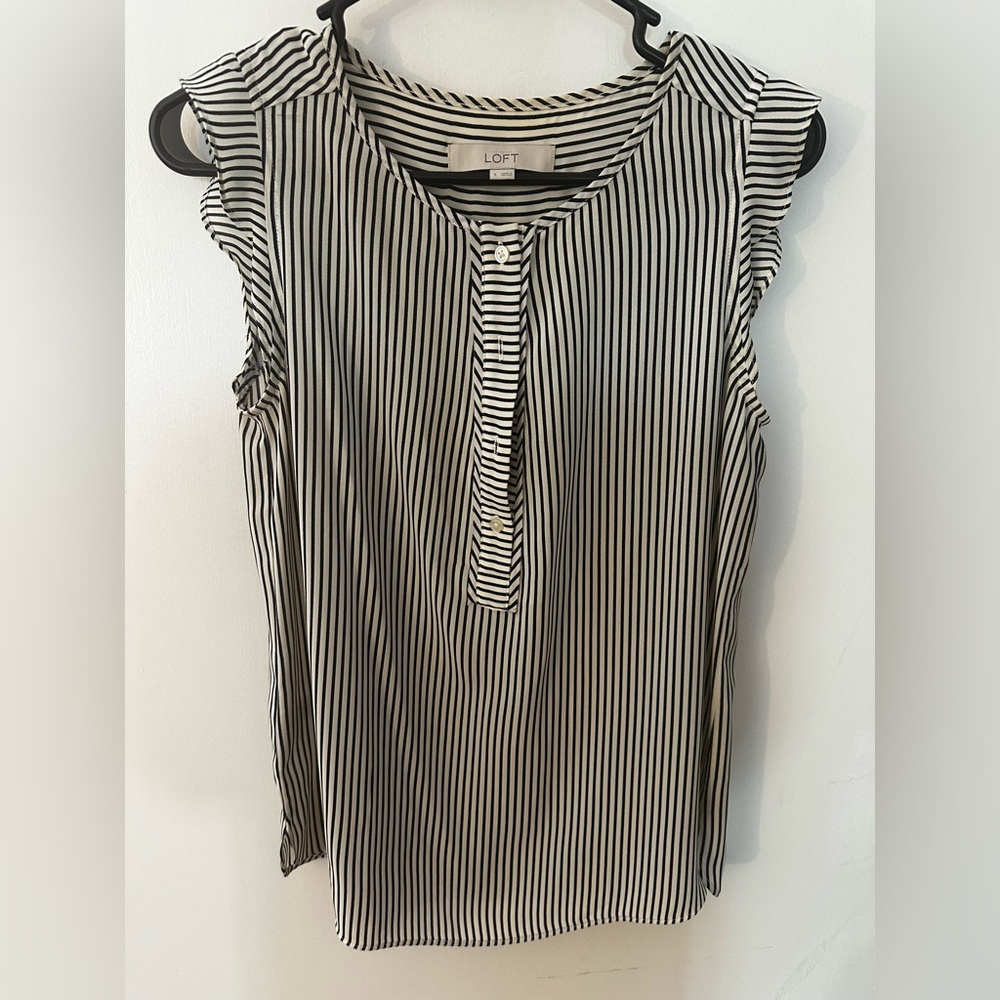 LOFT Navy and White Striped Blouse